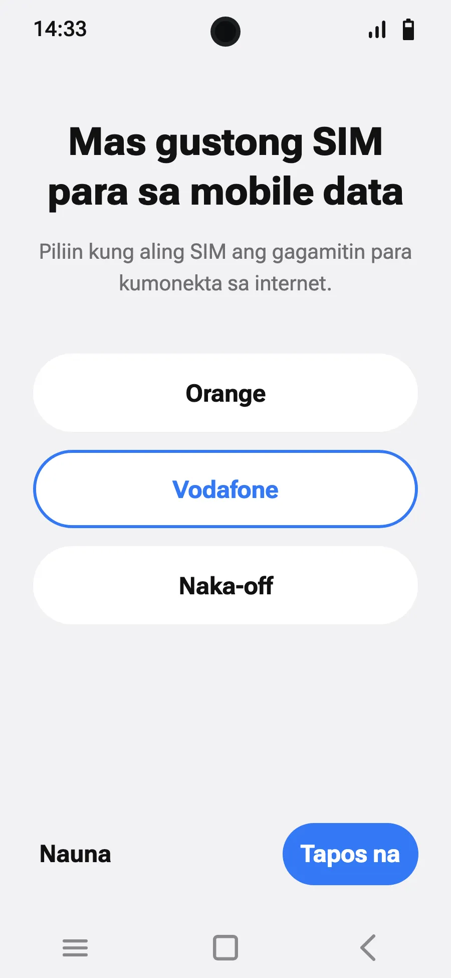 Piliin ang bagong eSIM para sa mobile data.