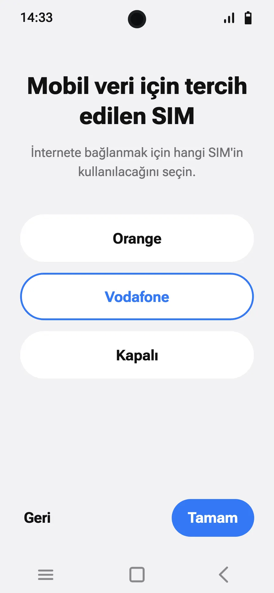 Mobil veri için yeni eSIM'i seç.